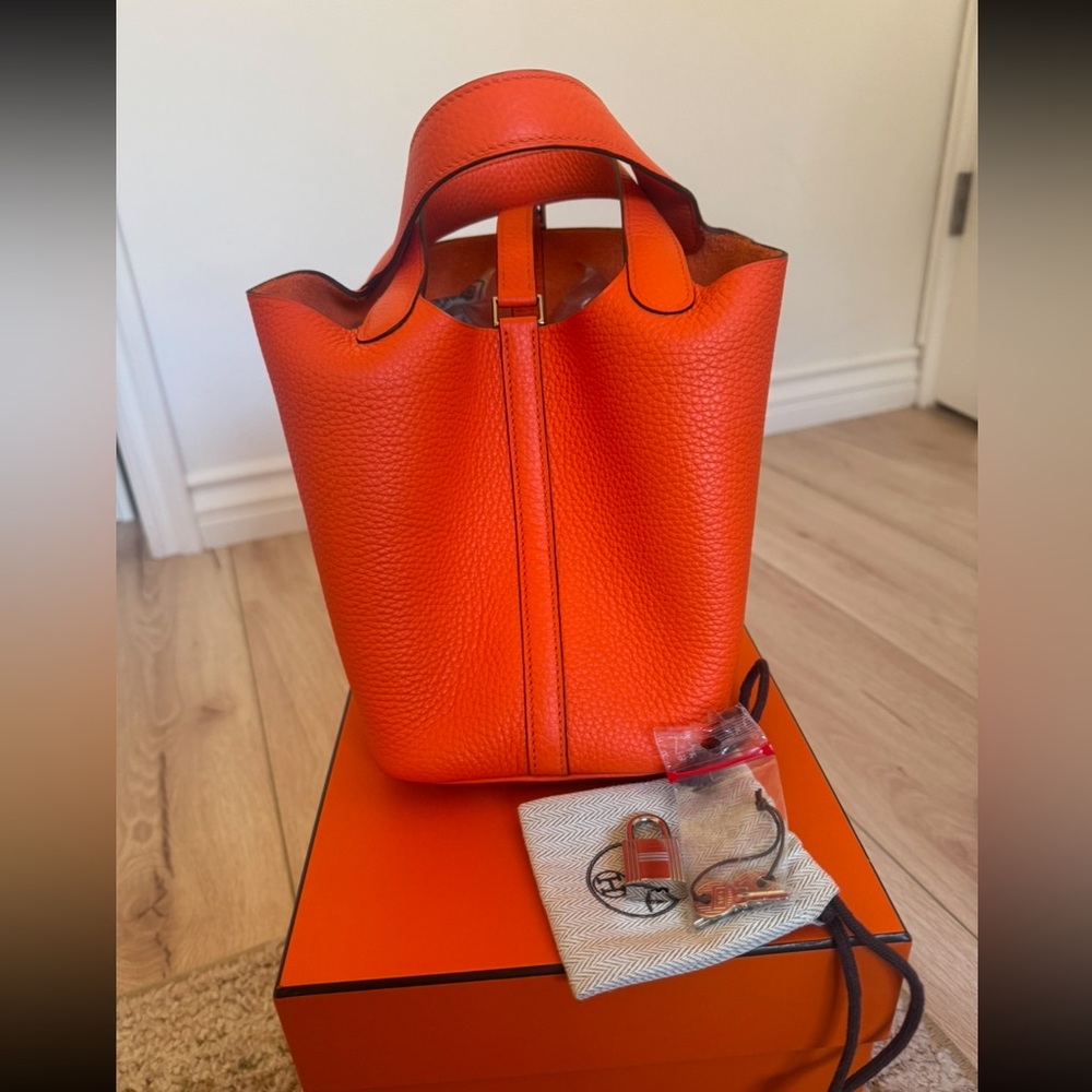 Hermes Picotin Lock 18 Clemence Bull Calf Skin Orange Bag
